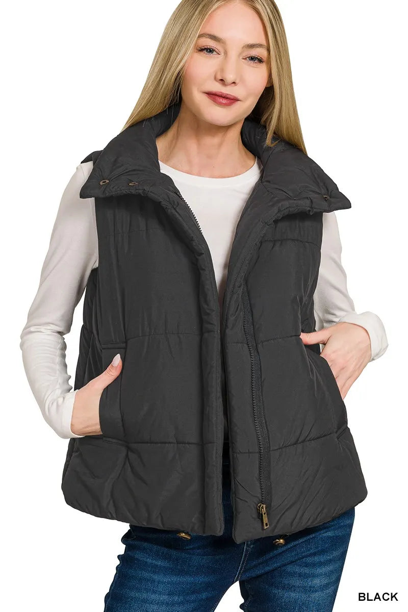 Zenana High Neck Zip-Up Vest Coat