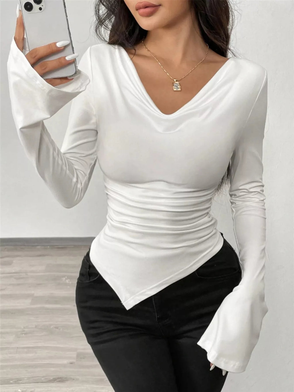 Asymmetrical Long Sleeve Fitted T-Shirt