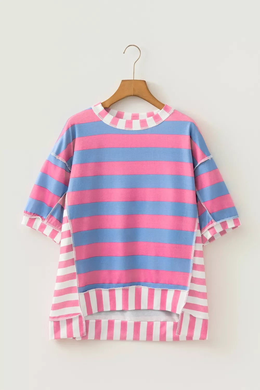 Stripe Exposed Seam Contrast Patchwork Oversized Top