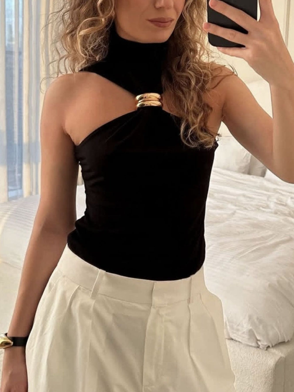 Ring Detail Turtleneck Tank