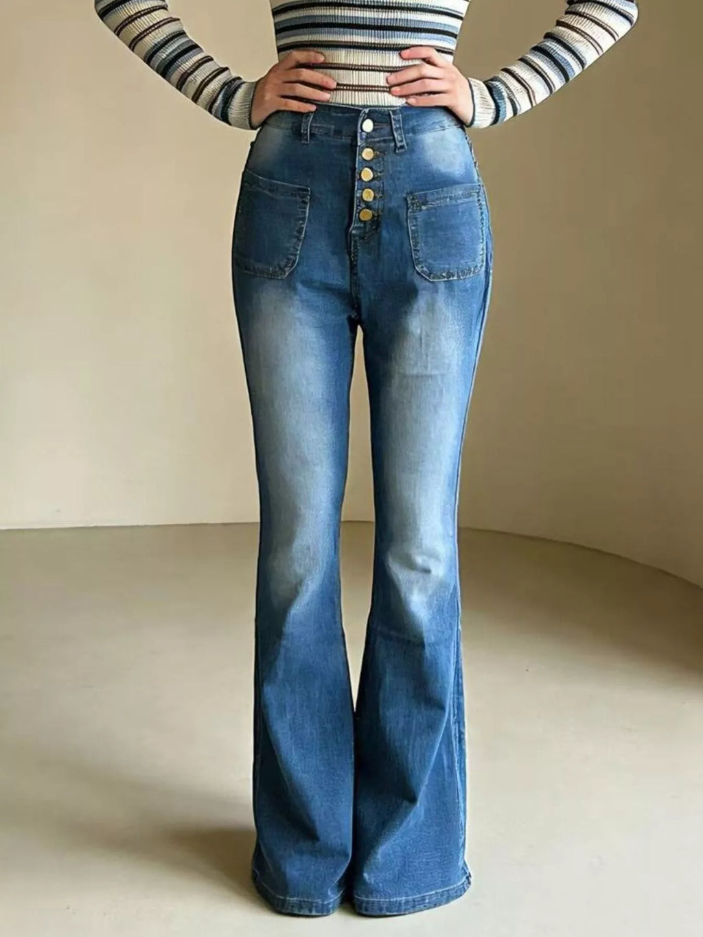 Full Size High-Waisted Button-Fly Flare Jeans Plus Size