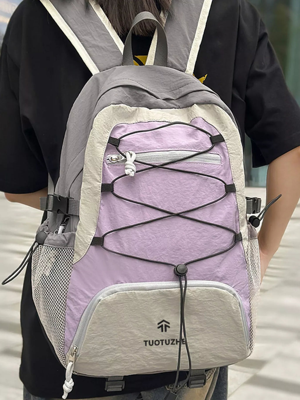Color Block Lightweight Backpack Bag