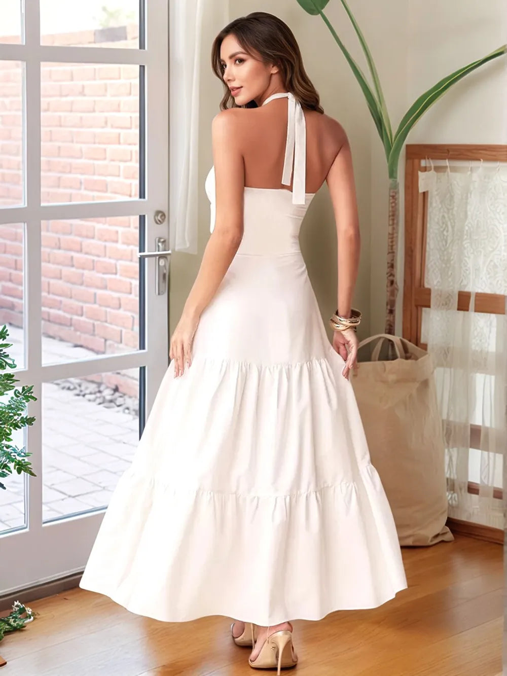 Twist Front Cutout Tiered Maxi Dress