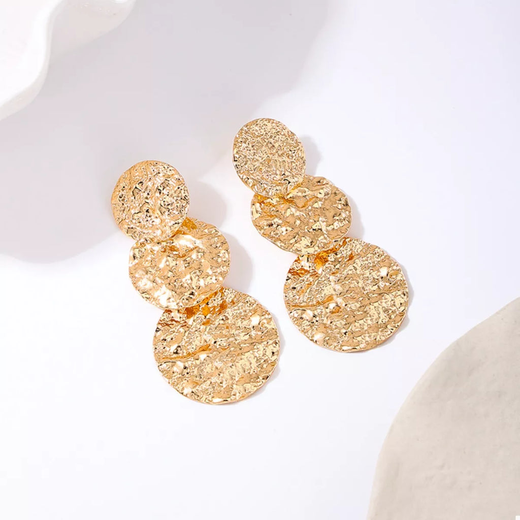 18K Gold-Plated Round Layered Textured Earrings