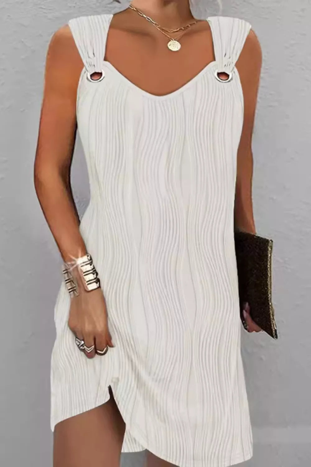 Sleeveless Textured Casual Mini Dress