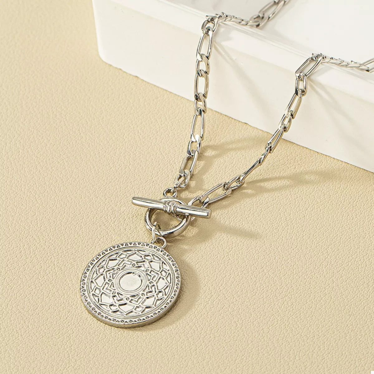 Chain Link Necklace with Vintage Coin Pendant