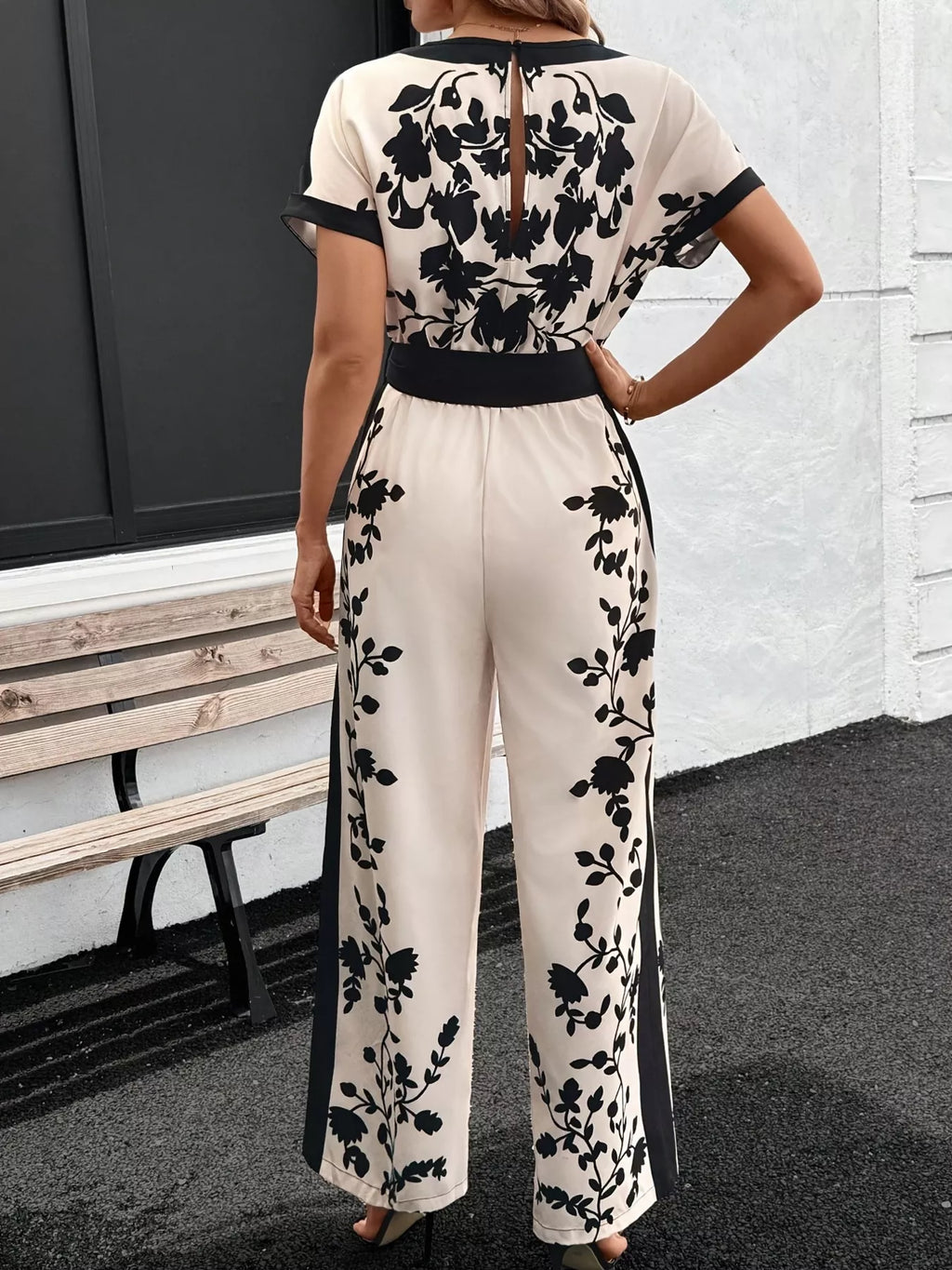Printed Short Sleeve Wide Leg Jumpsuit