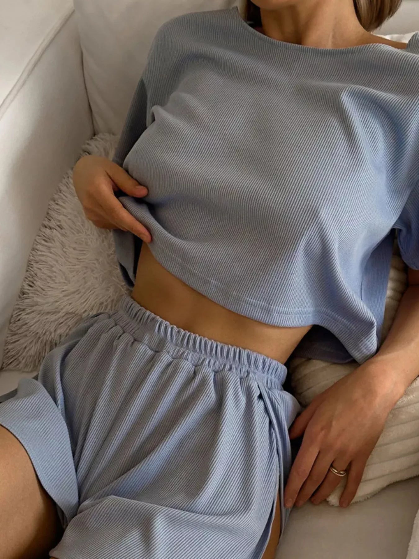 Round Neck Tee and Shorts Set