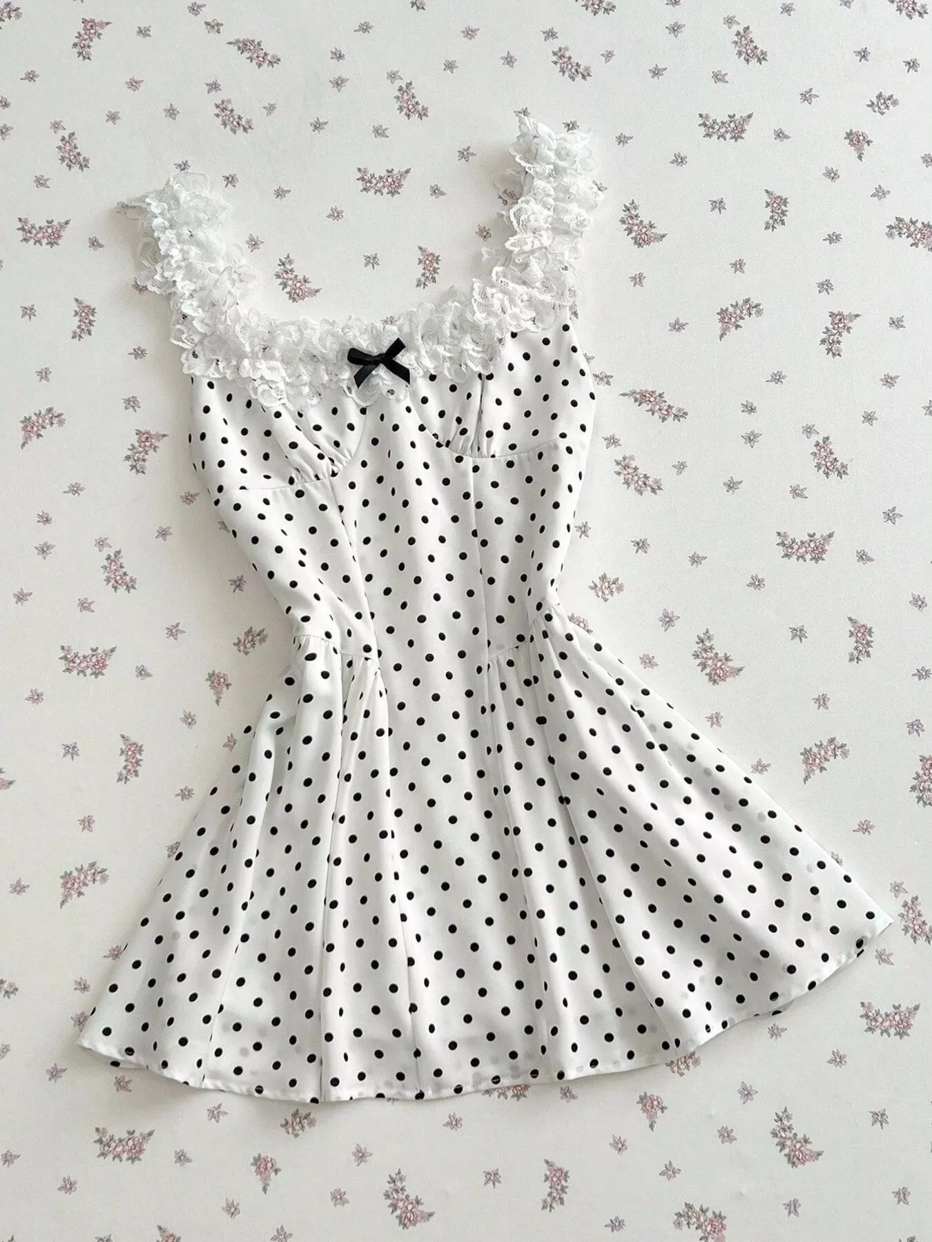 Polka Dot Lace Trim Mini Dress