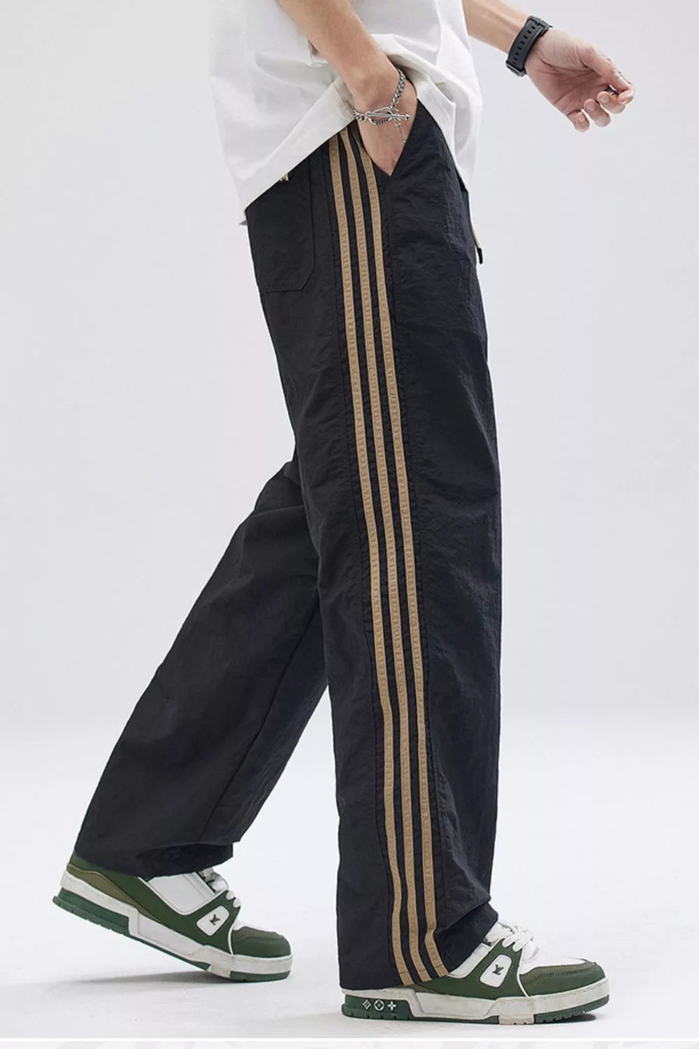 Men's Full Size Side Stripes Wide Leg Pants Plus Size