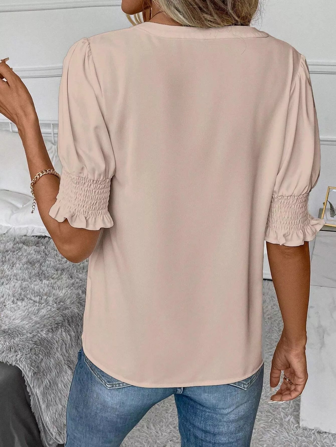 Notched Half Sleeve Blouse