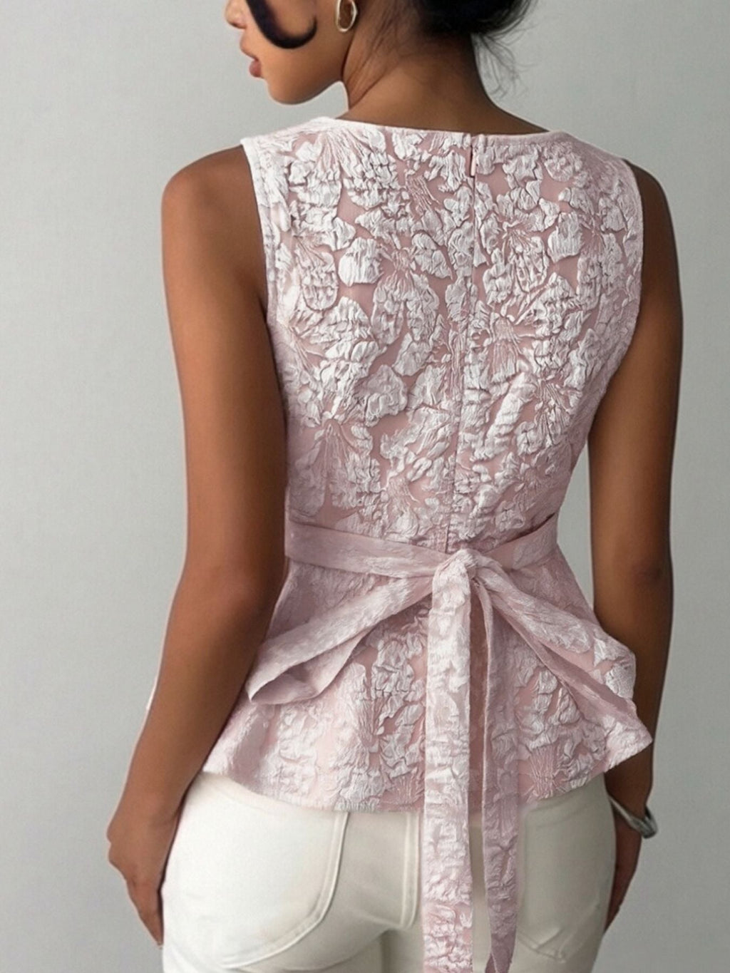 Floral Jacquard Peplum Tank