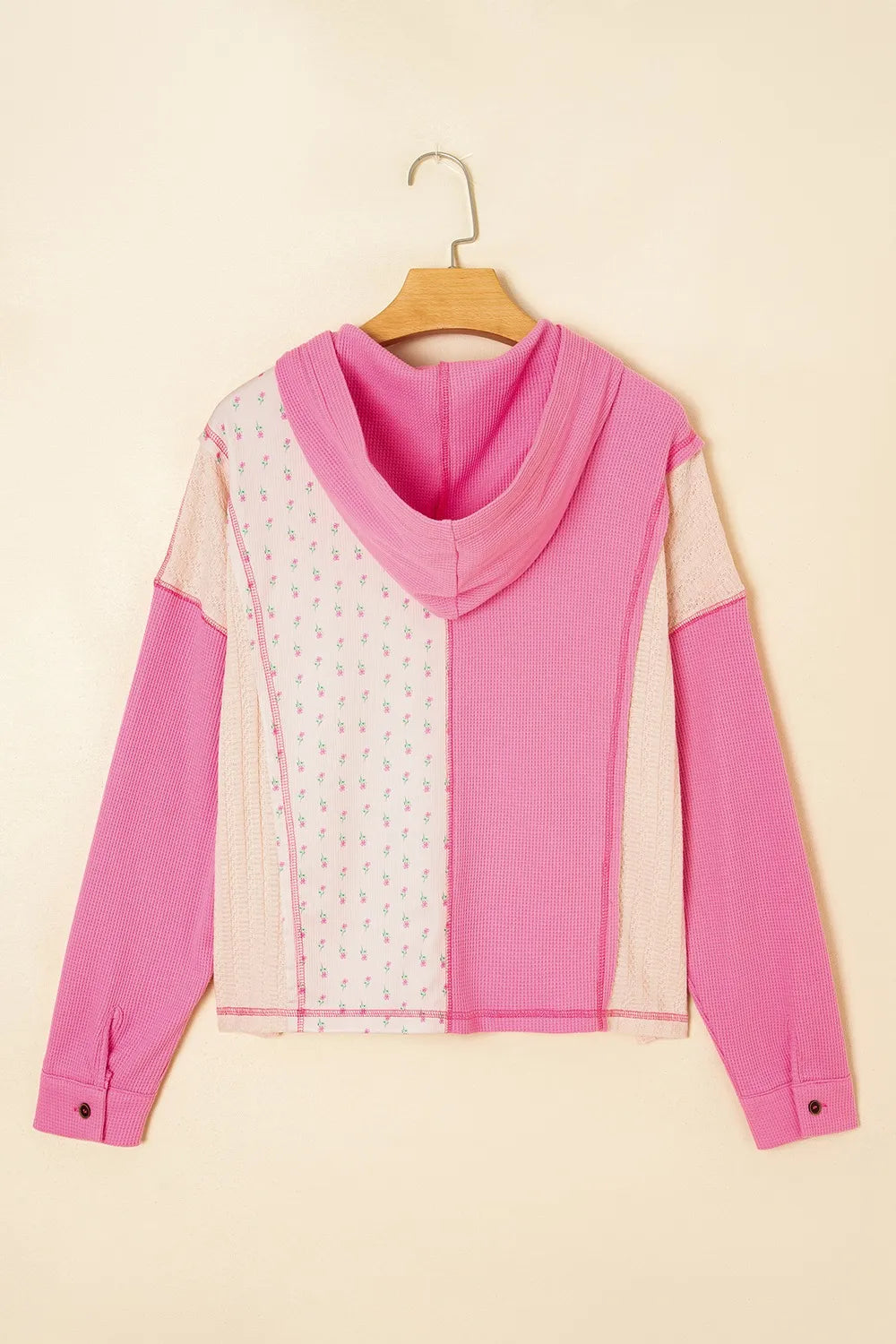 Color Block Button Detail Hoodie