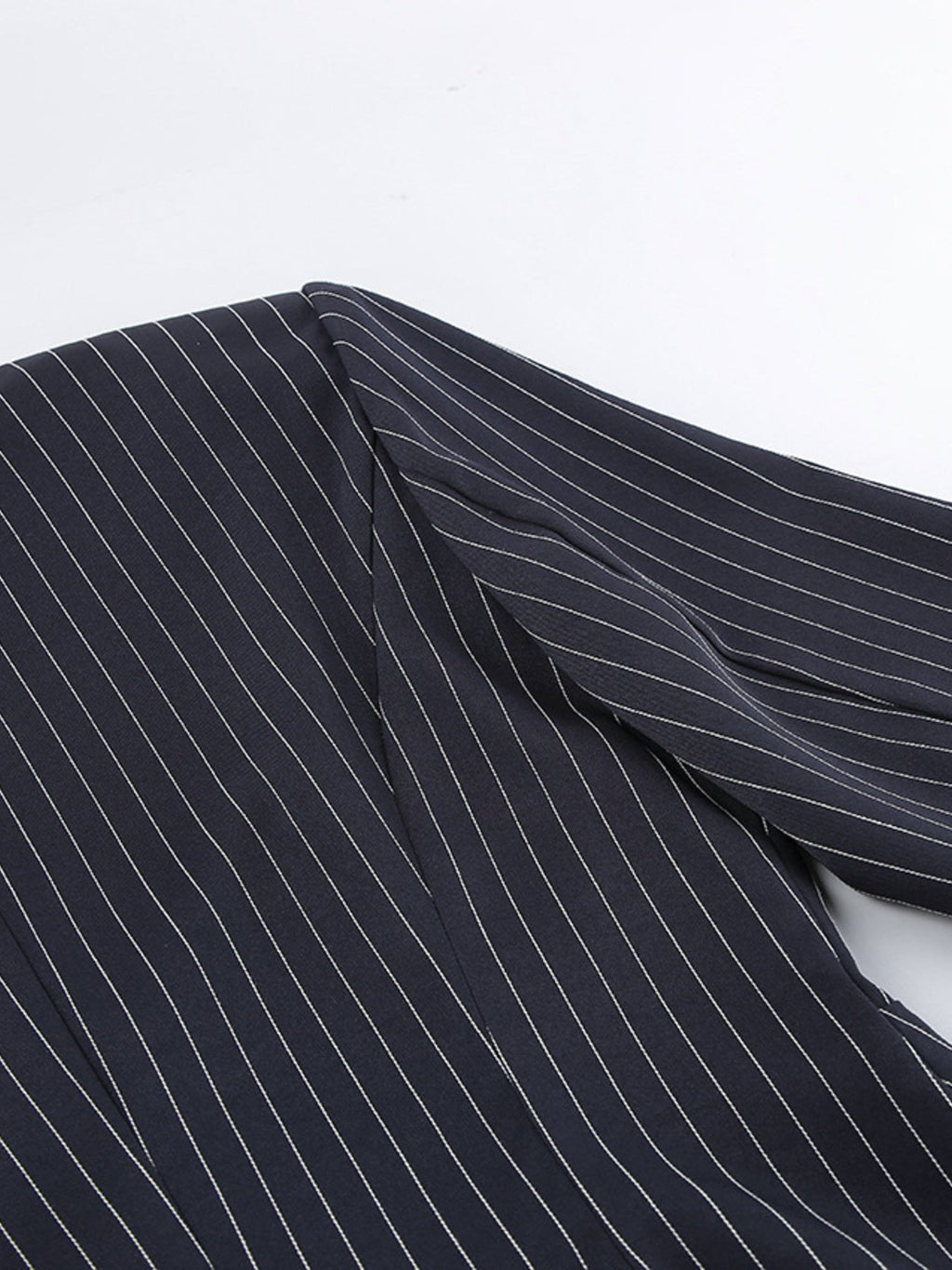 Striped Blazer & Mini Skirt Set with Neck Tie