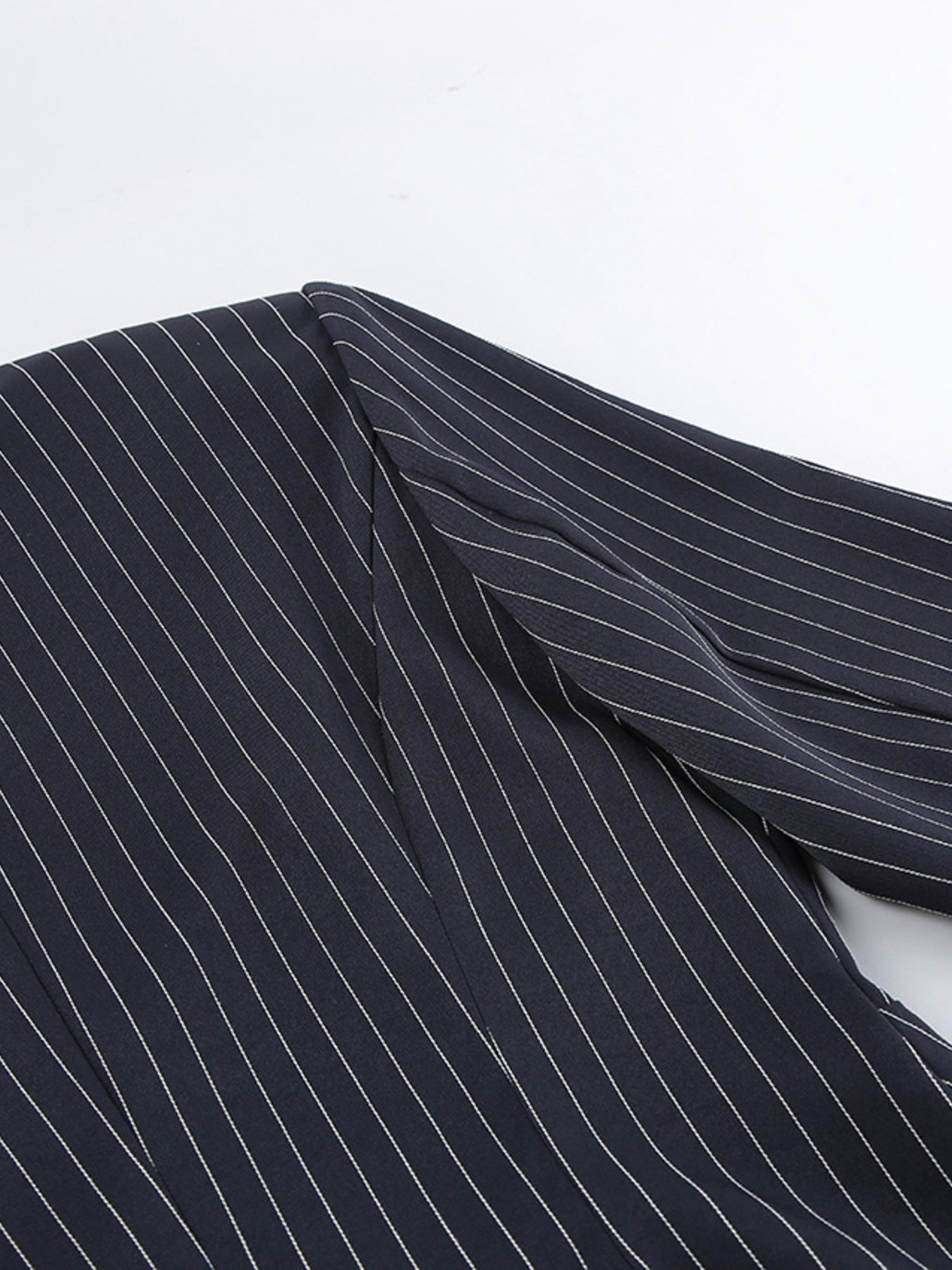 Striped Blazer & Mini Skirt Set with Neck Tie