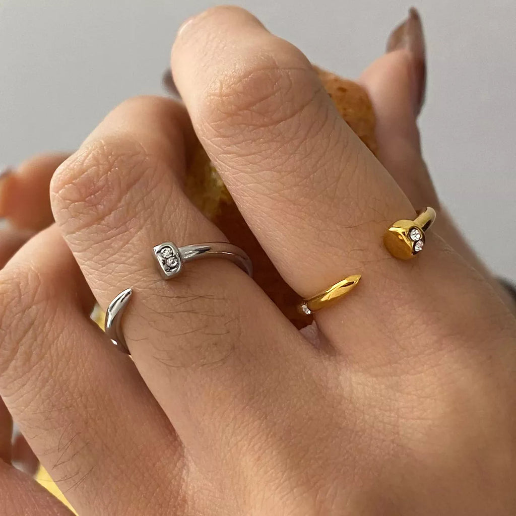 Stainless Steel Zircon Open Ring