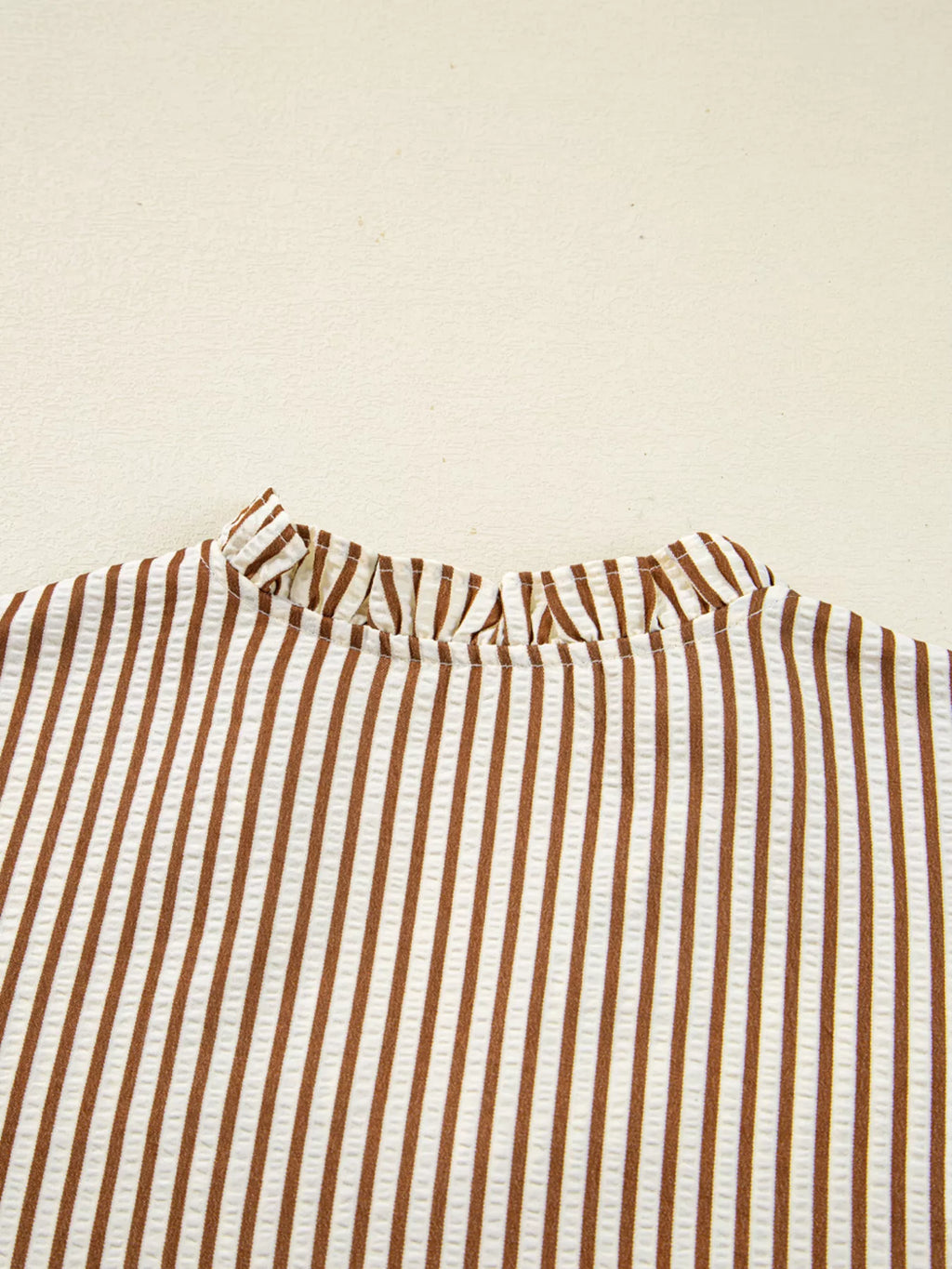 Striped Ruffled Neck Blouse with Tie Sleeves