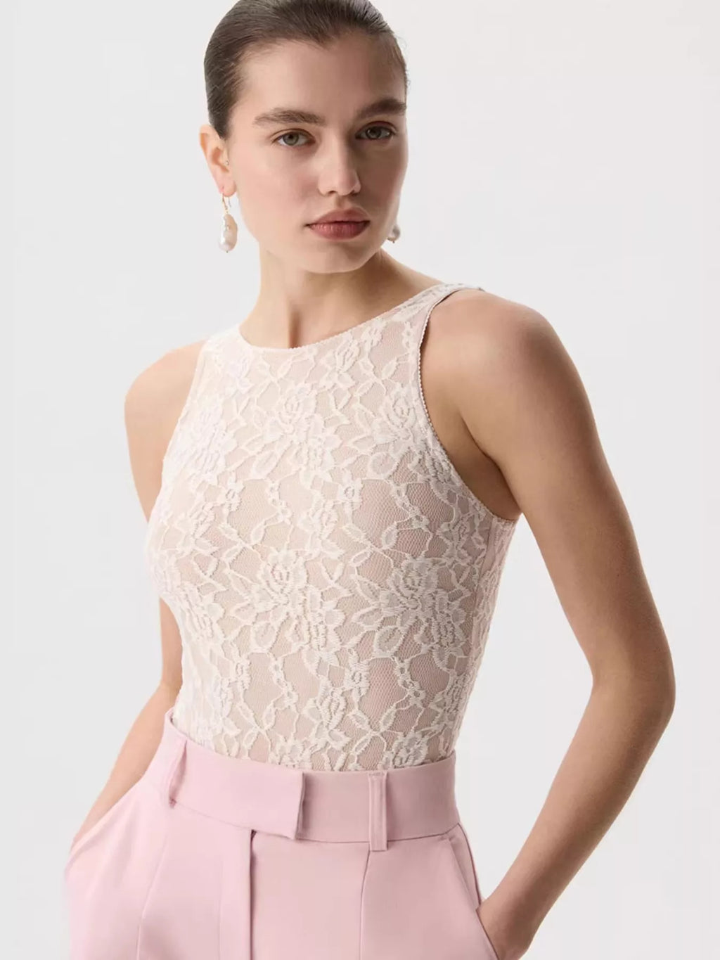 Lace Round Neck Long Sleeve Top