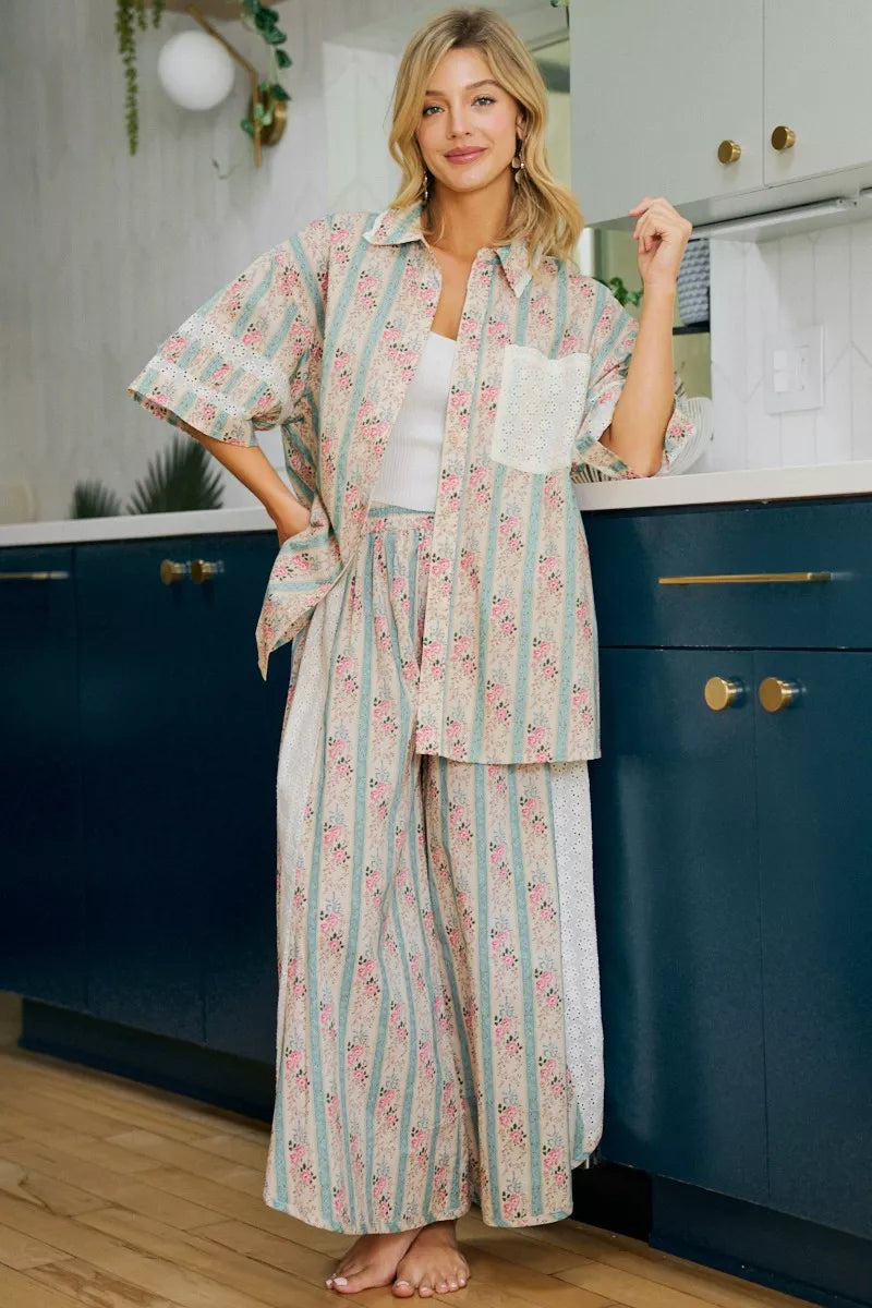 BiBi Eyelet Lace And Floral Mix And Match Shirt Top