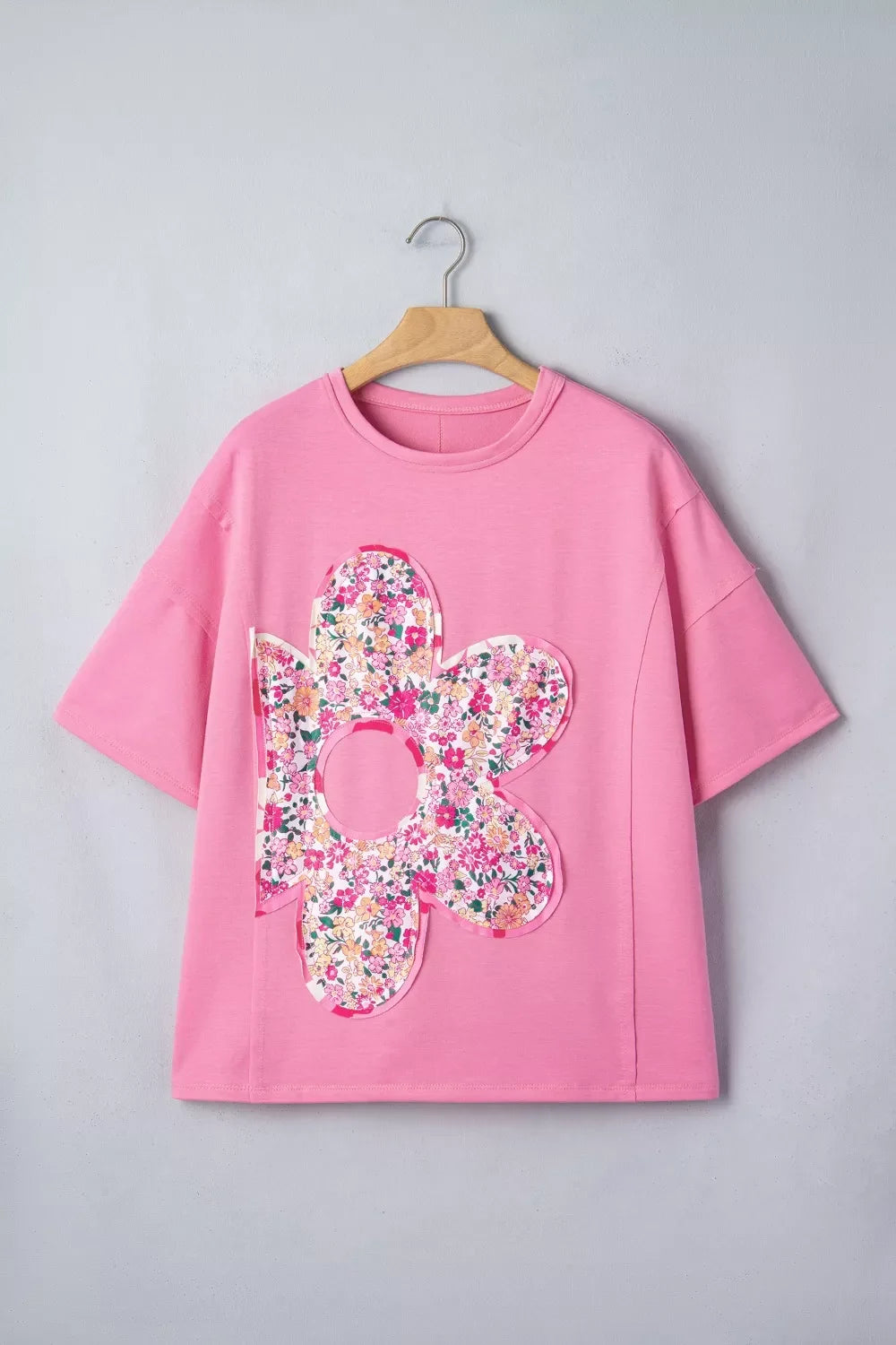 Flower Patched Round Neck Tunic T-Shirt