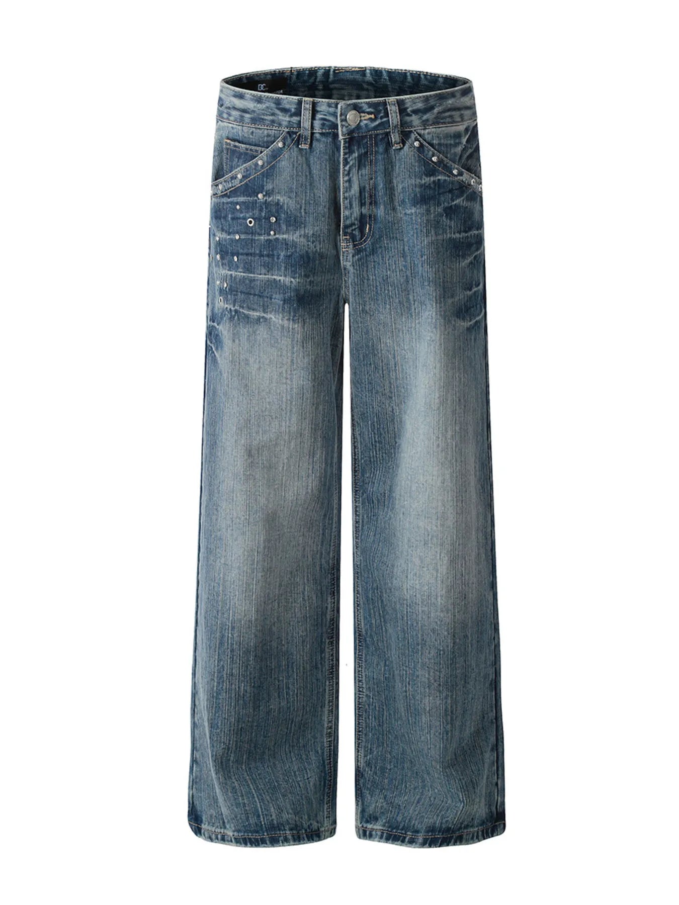 Men's Washed Straight Jeans with Studded Decor