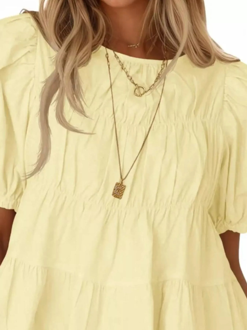 Ruched Tiered Puff Sleeve Blouse