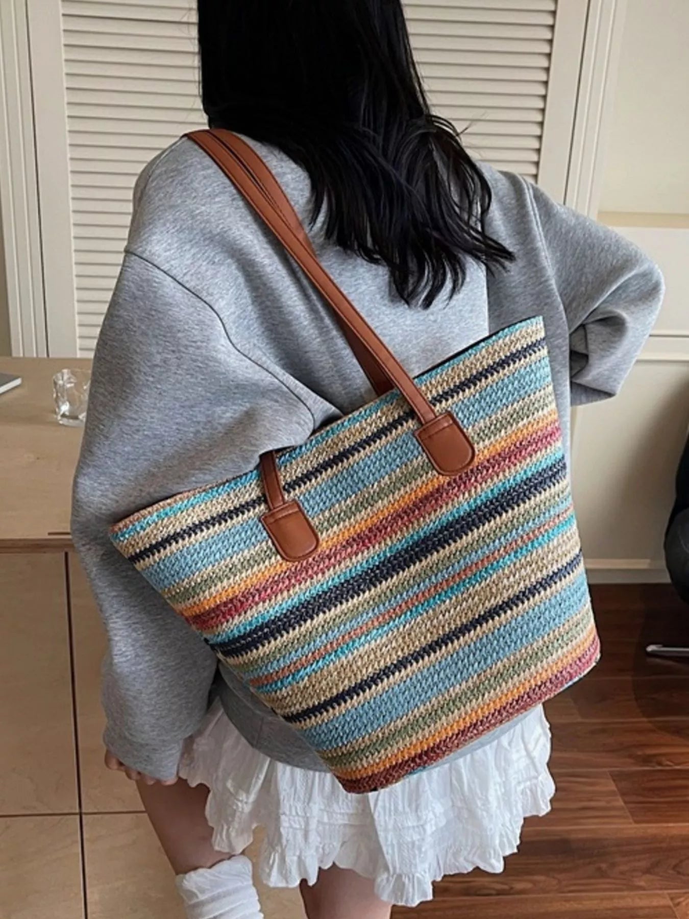 Striped Woven Shoulder Bag