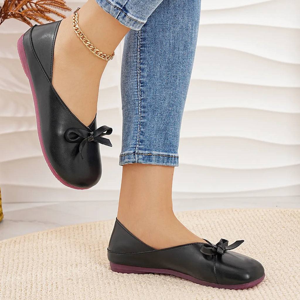 Bow Round Toe Flats Slip-Ons