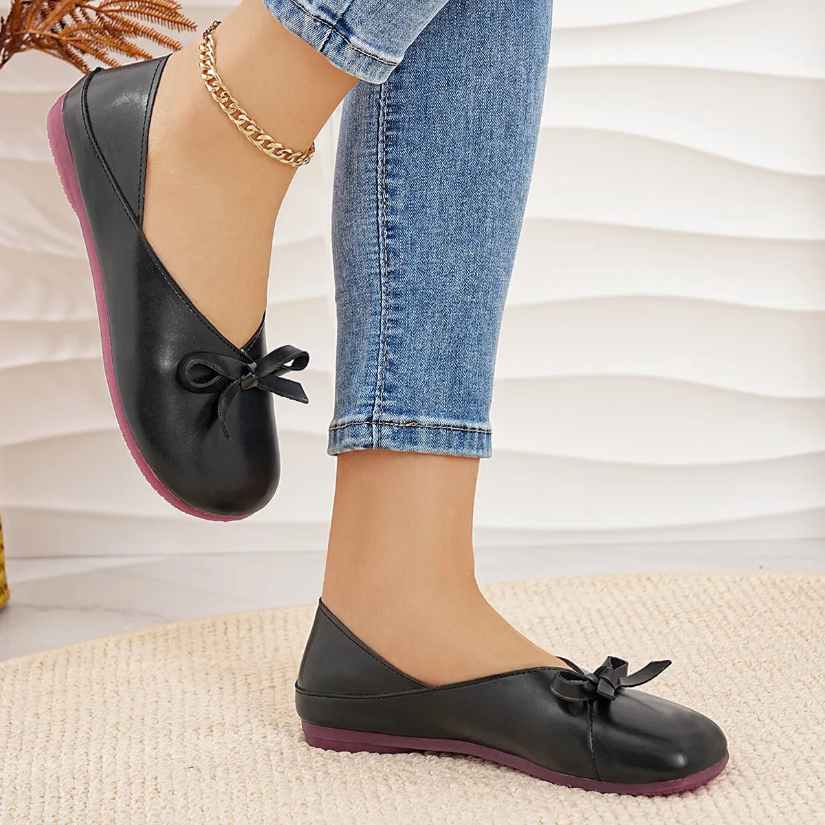 Bow Round Toe Flats Slip-Ons