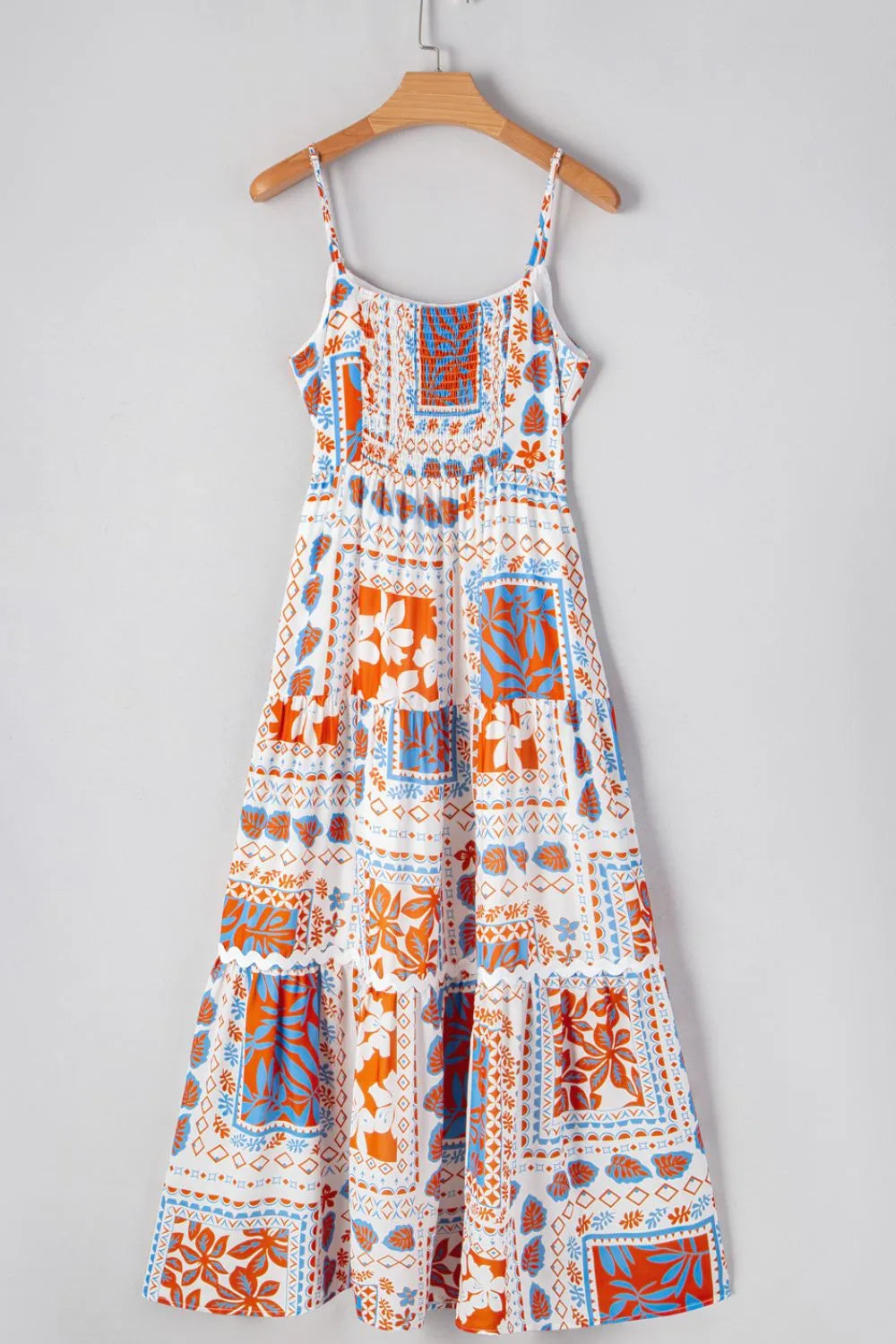 Printed Smocked Back Ricrac Trim Cami Dress