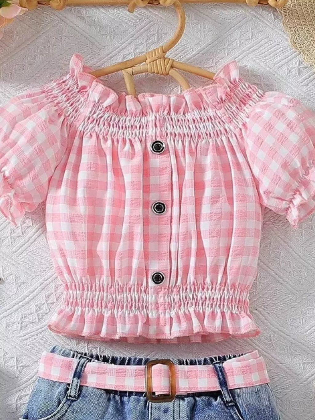 Children's Gingham Top & Denim Shorts Set