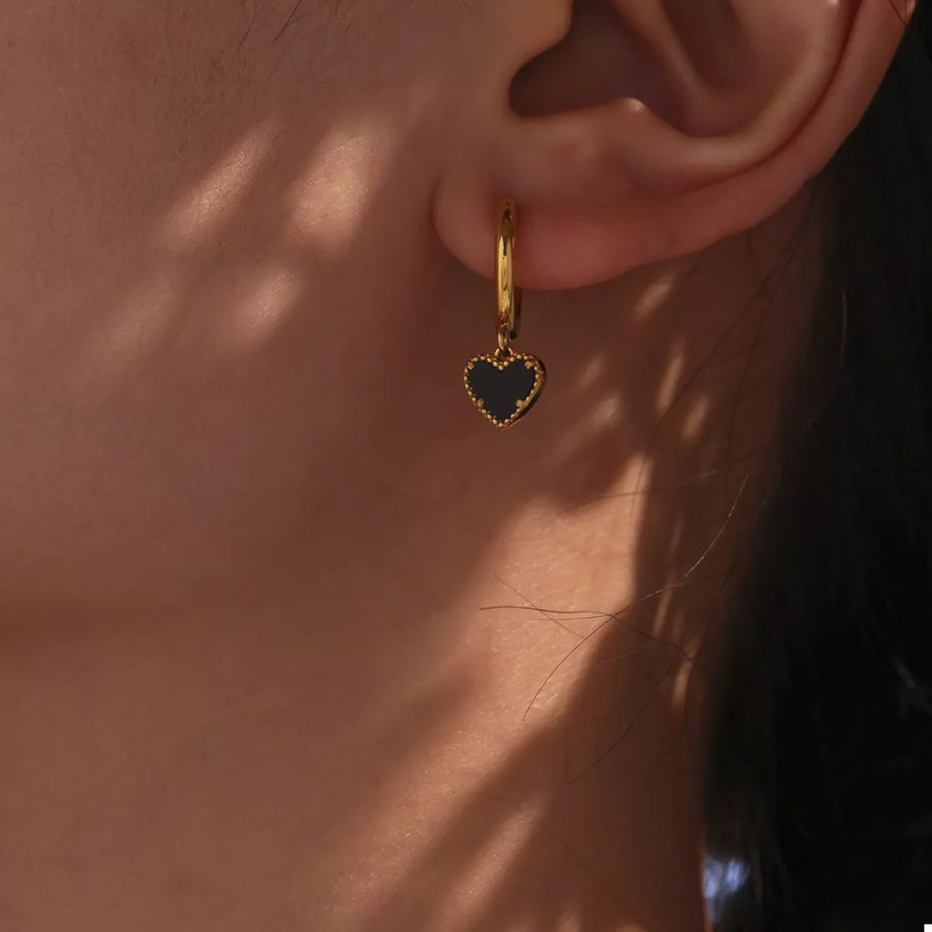 18K Gold-Plated Hoop Earrings with Heart Pendant