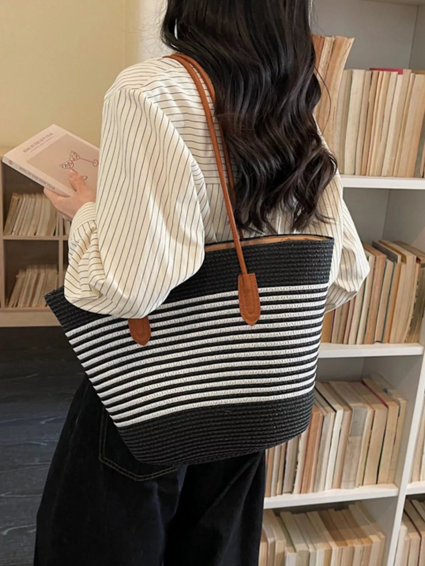 Striped Woven Shoulder Bag