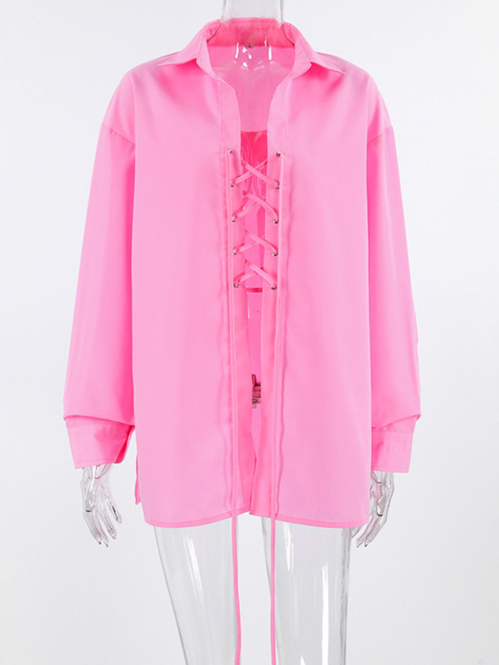 Lace-Up Front Oversized Shirt