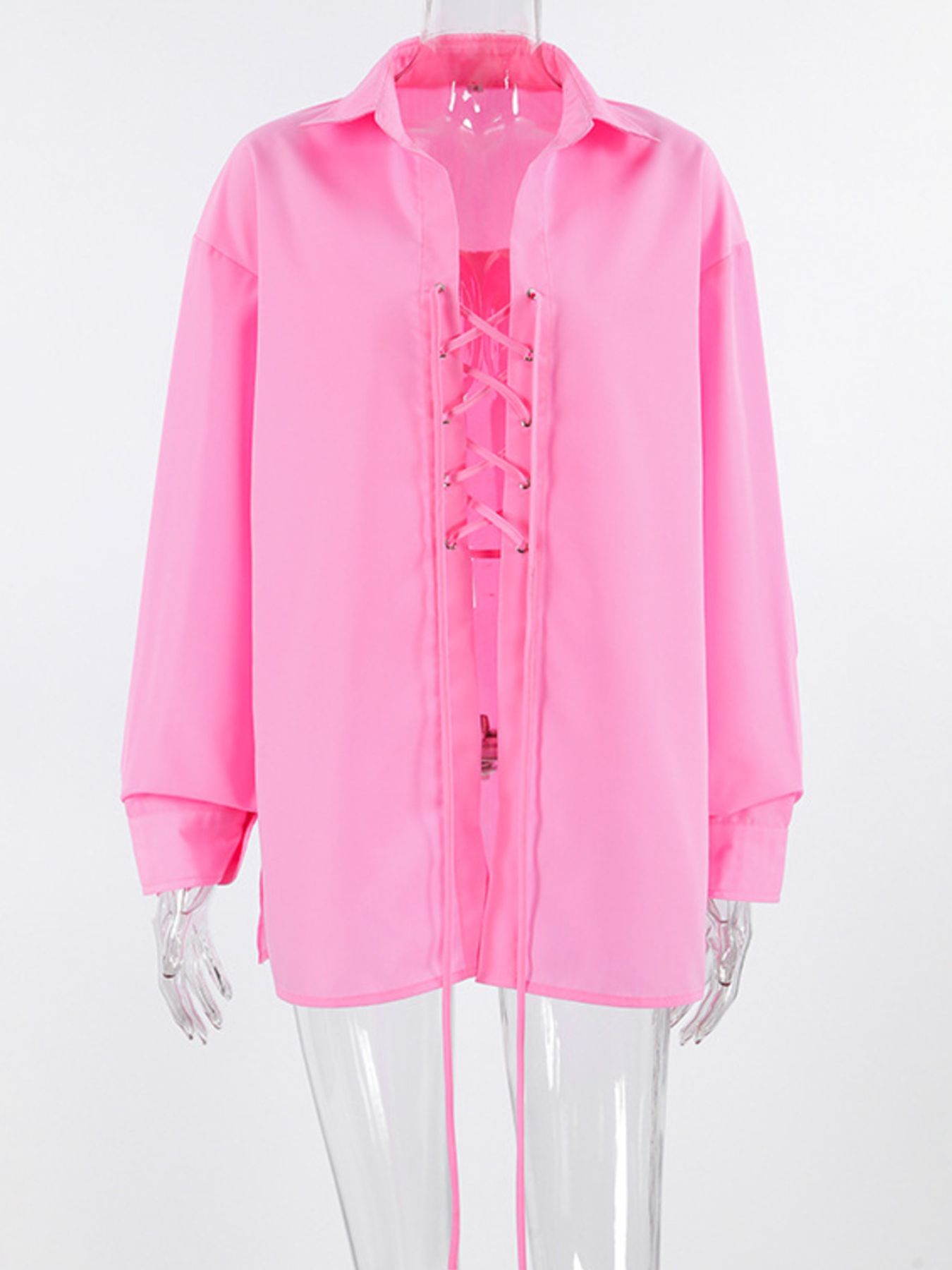Lace-Up Front Oversized Shirt