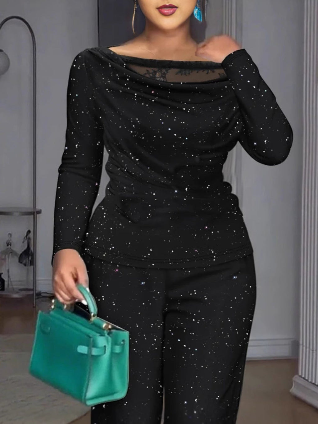 Glitter Long Sleeve Top and Pants Set