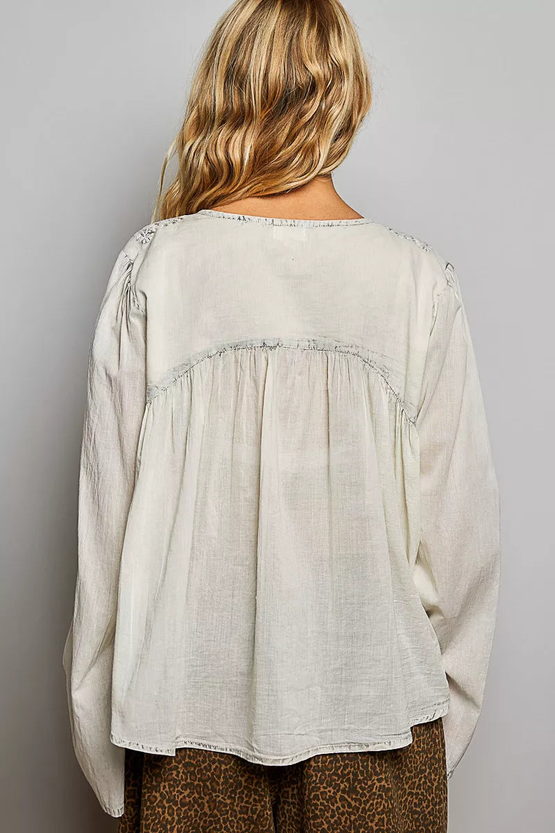 POL Embroidered Button Front Woven Shirt