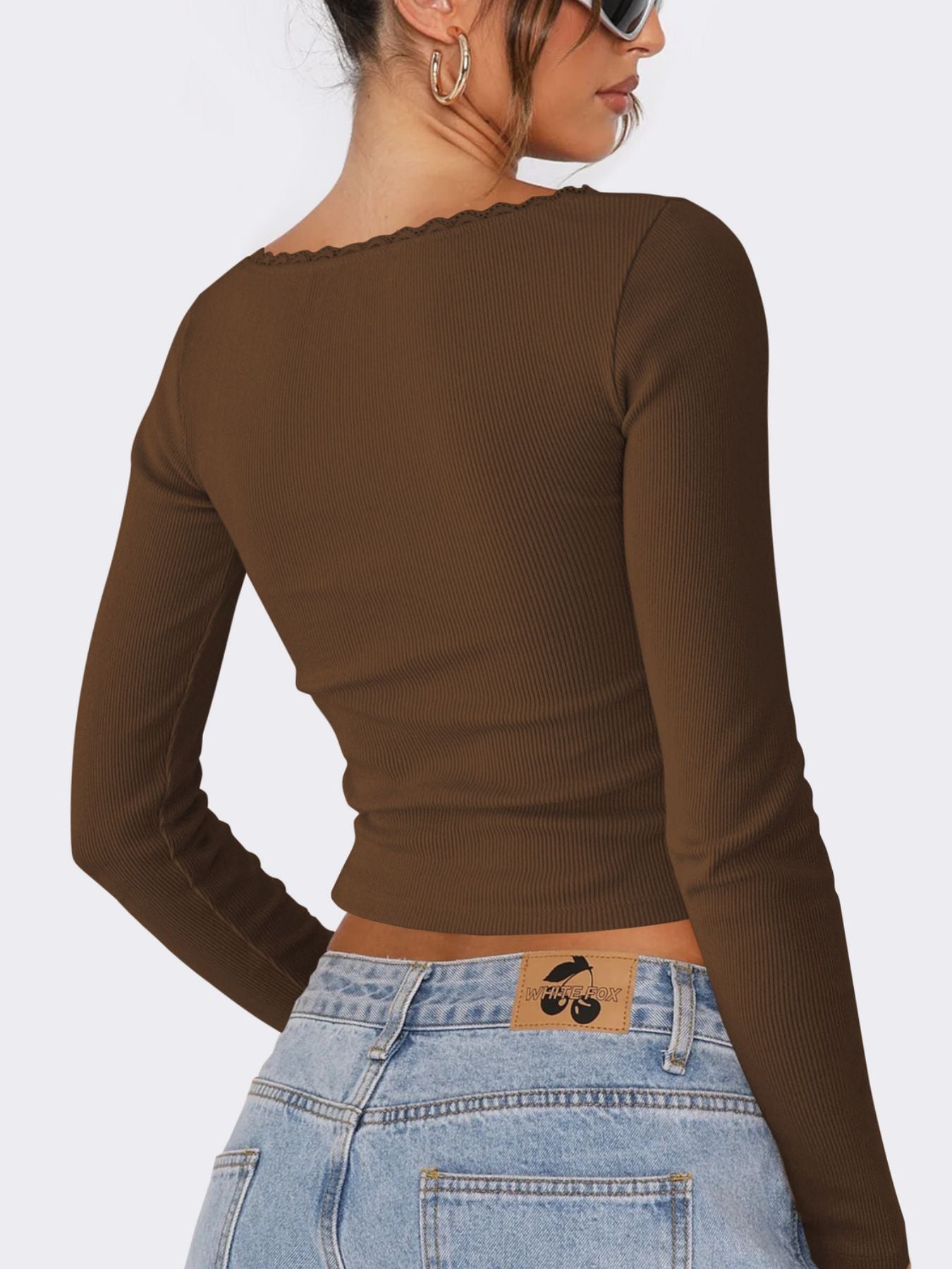 Lace Detail Long Sleeve Crop T-Shirt