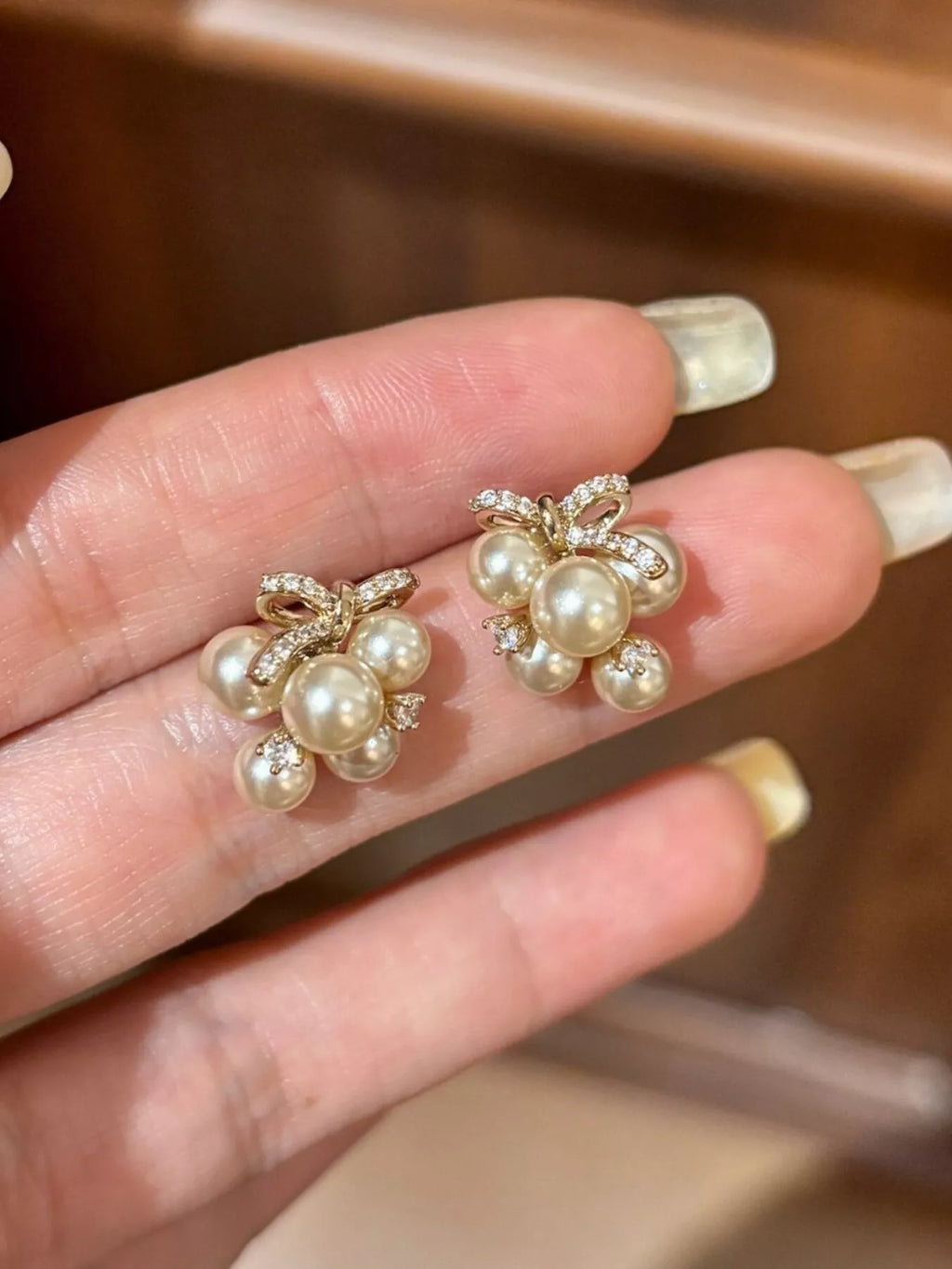Pearl Cluster Bow Earrings