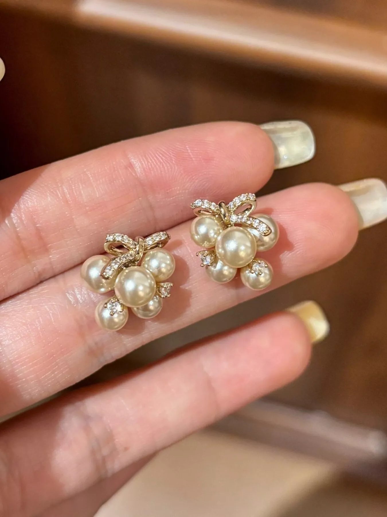 Pearl Cluster Bow Earrings