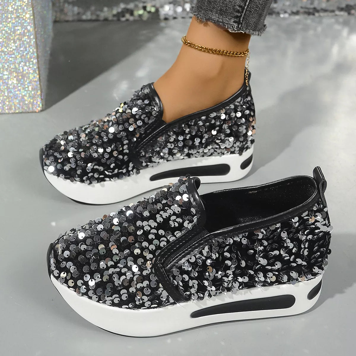 Sequin Round Toe Slip-Ons