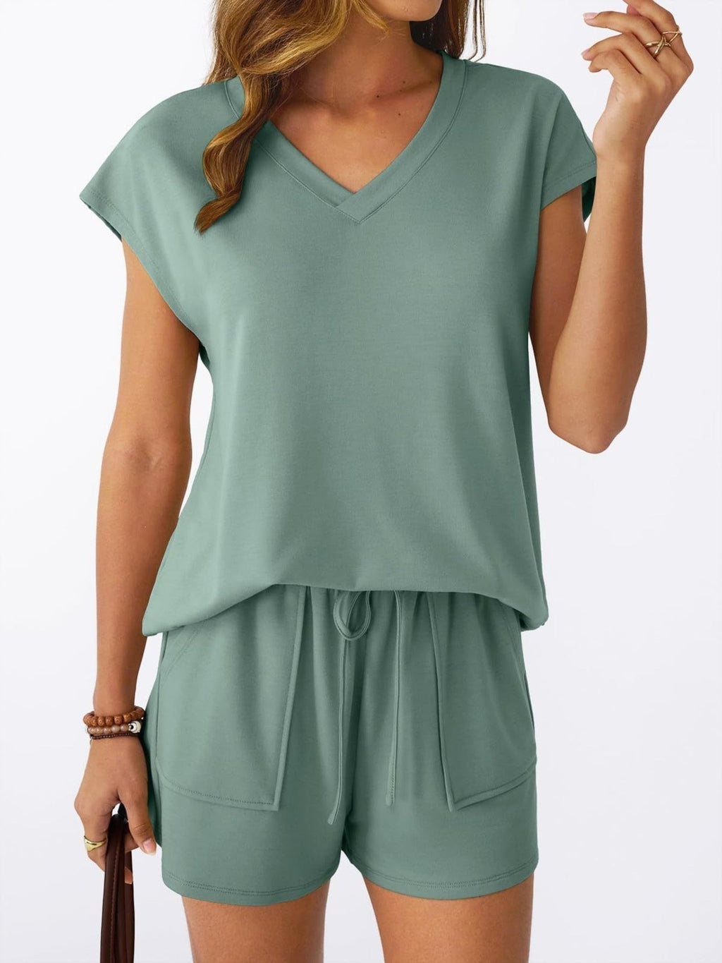 Casual V-Neck T-Shirt and Shorts Set