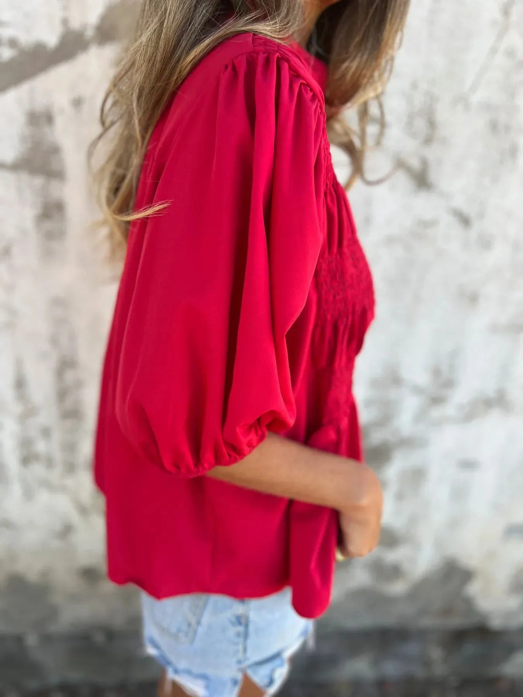 Full Size Smocked Puff Sleeve Blouse Plus Size