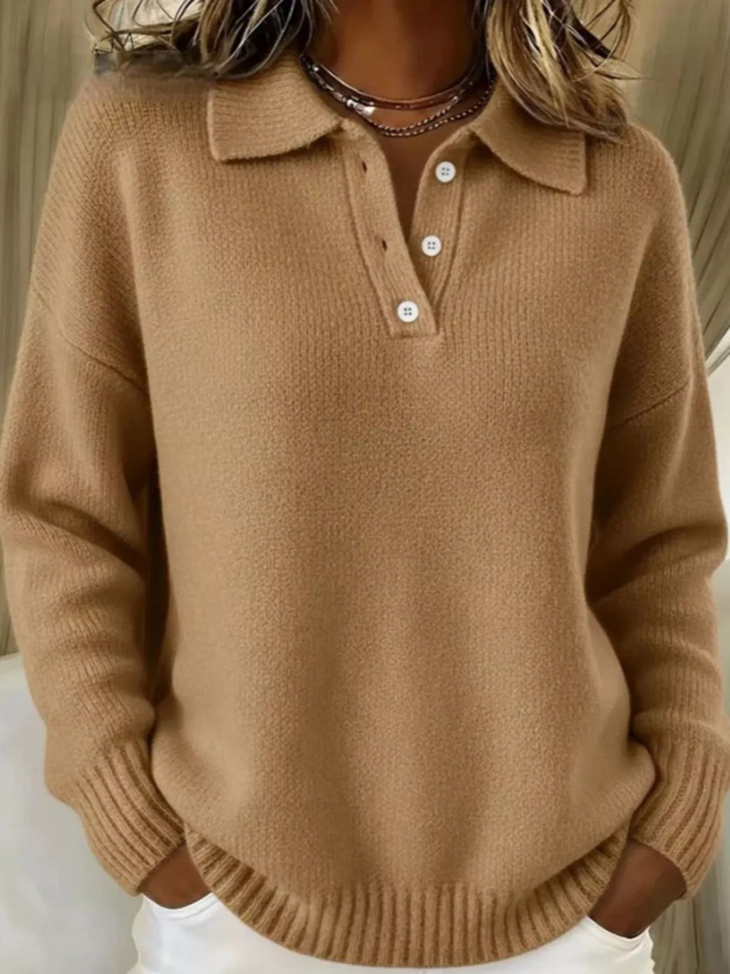 Full Size Button Detail Drop Shoulder Sweater Plus Size