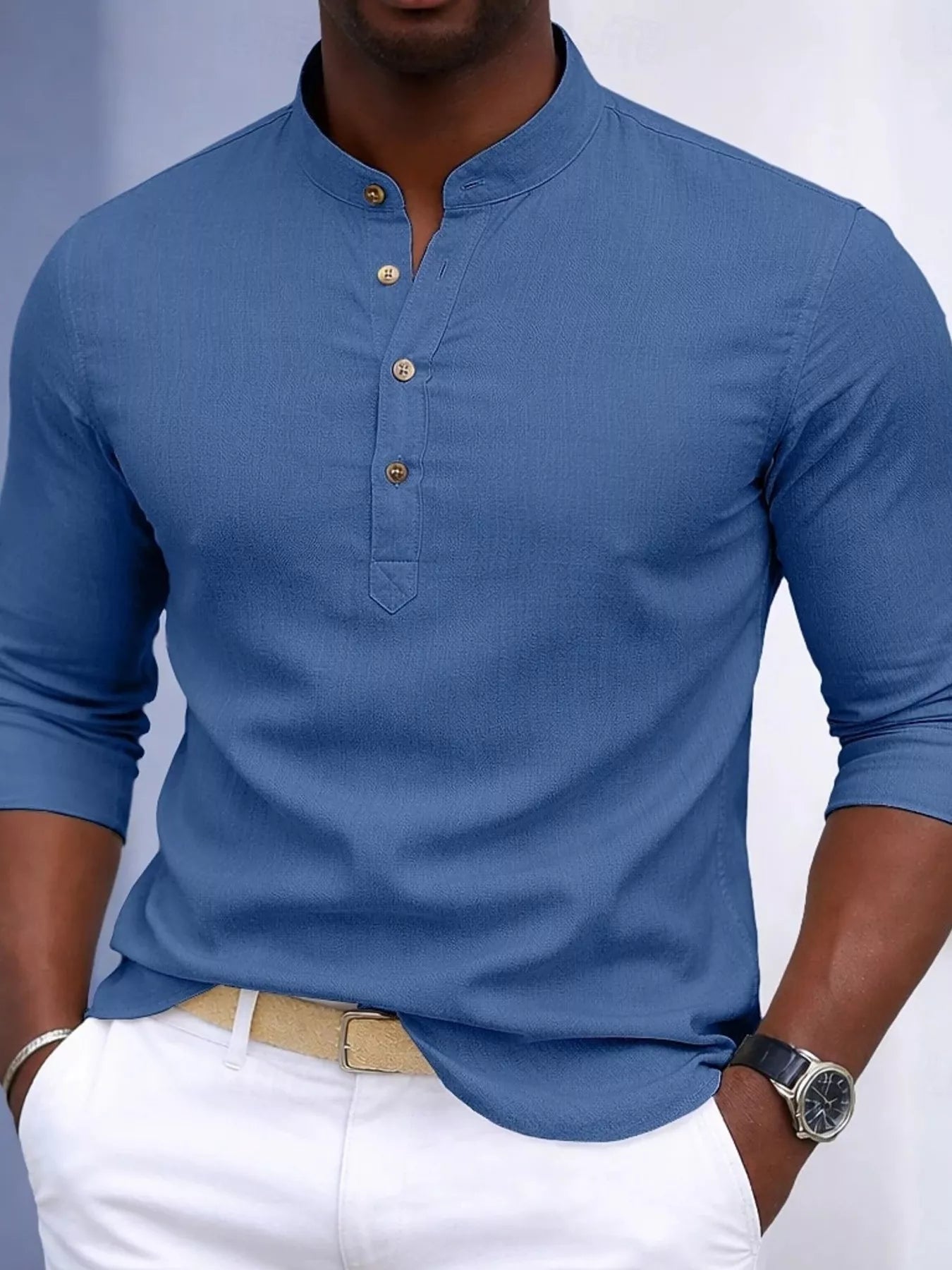 Men's Full Size Button Detail Slim Fit Shirt Plus Size