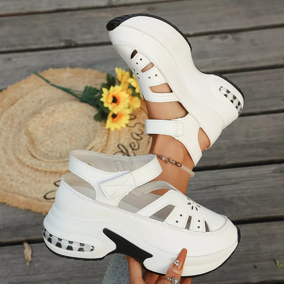 Cutout Round Toe Platform Sandals