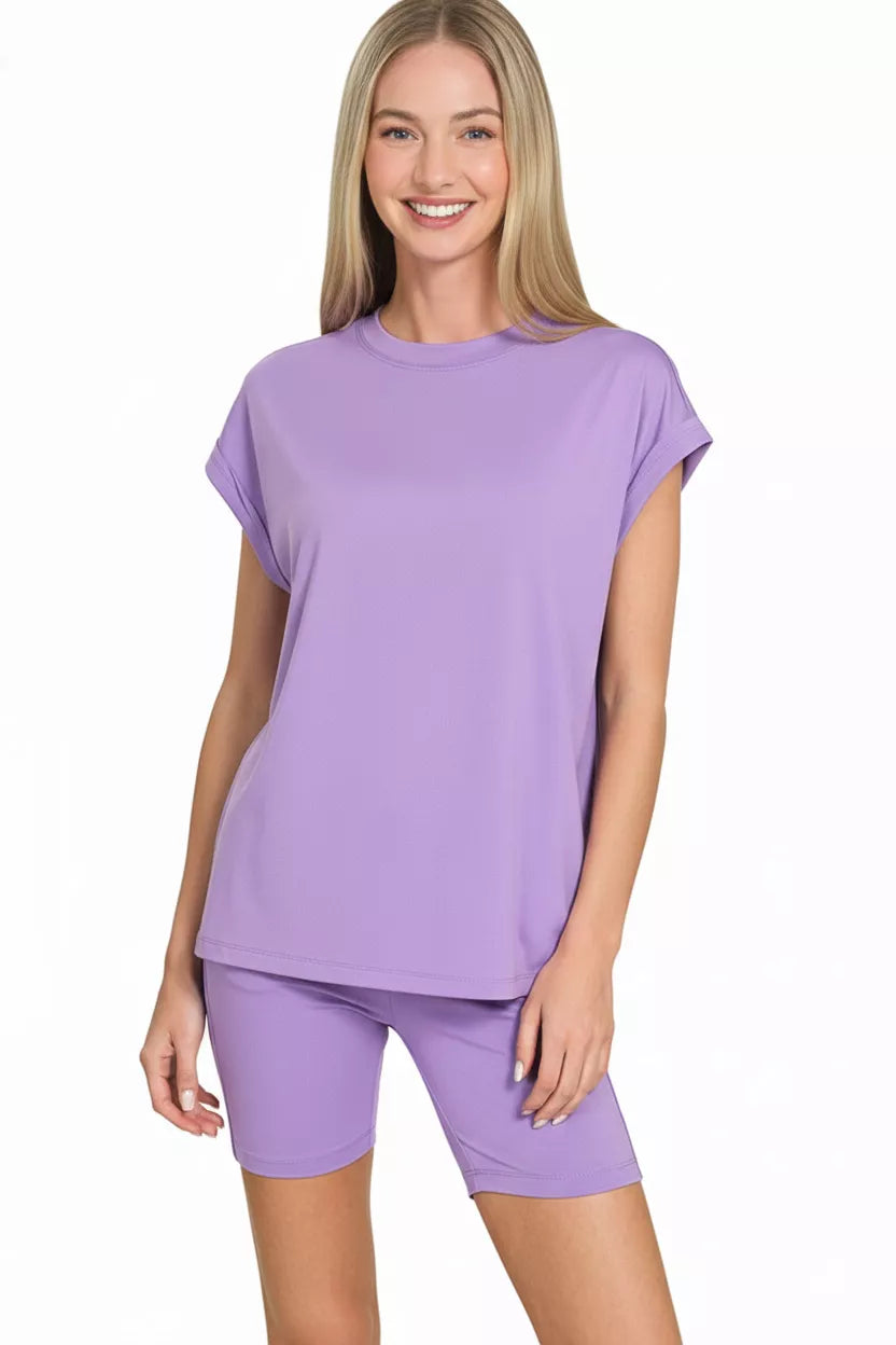 Zenana Brushed Dty Microfiber Top & Biker Shorts