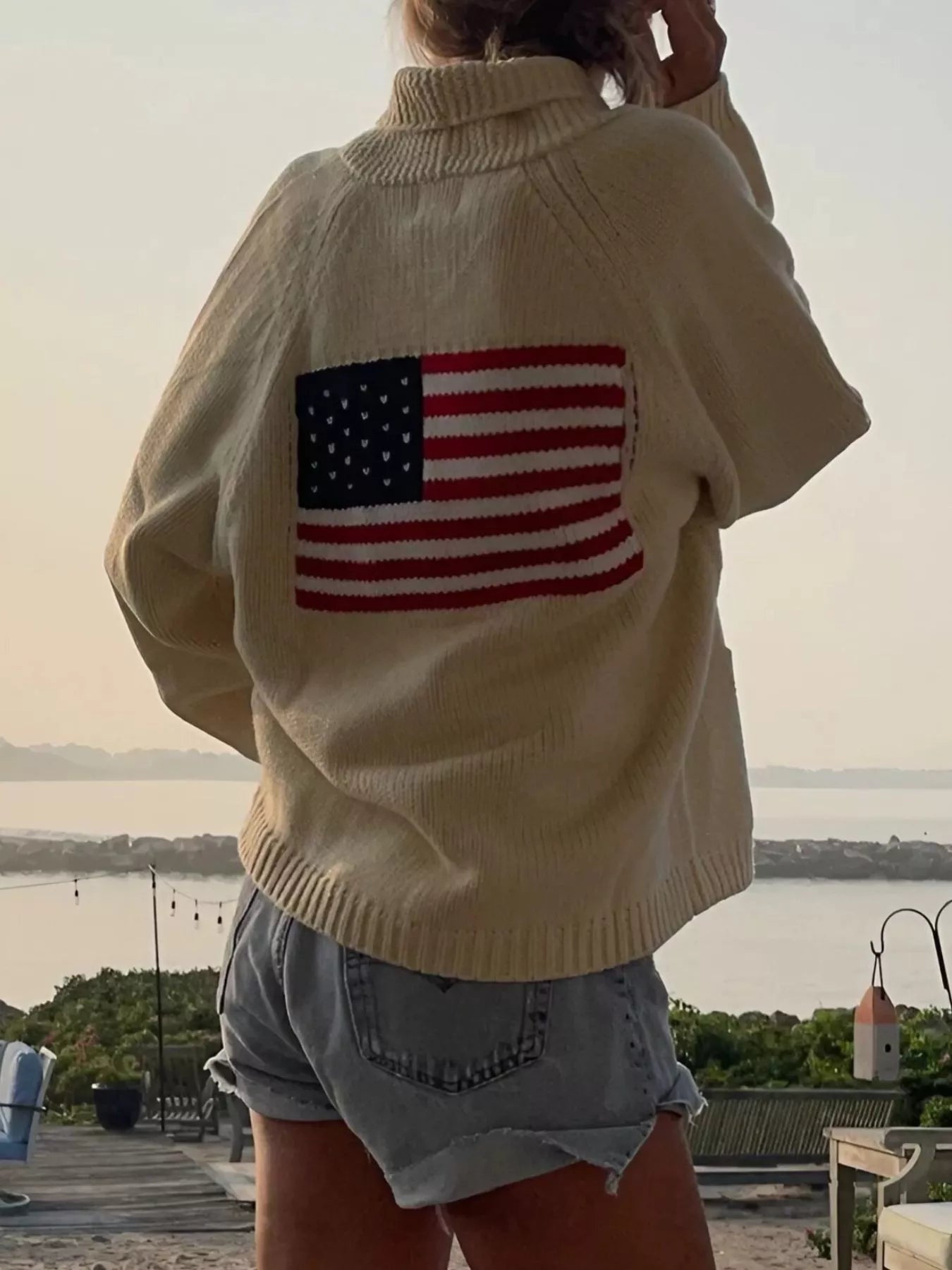 USA Flag Chunky Knit Button-Down Cardigan