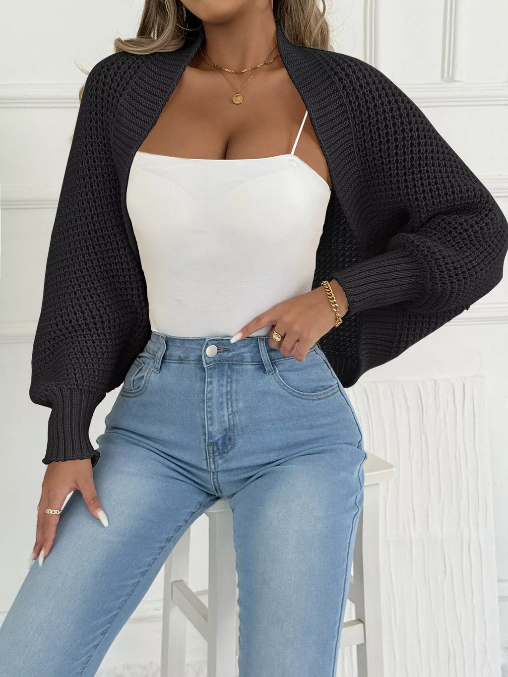 Open Front Batwing Sleeve Cardigan