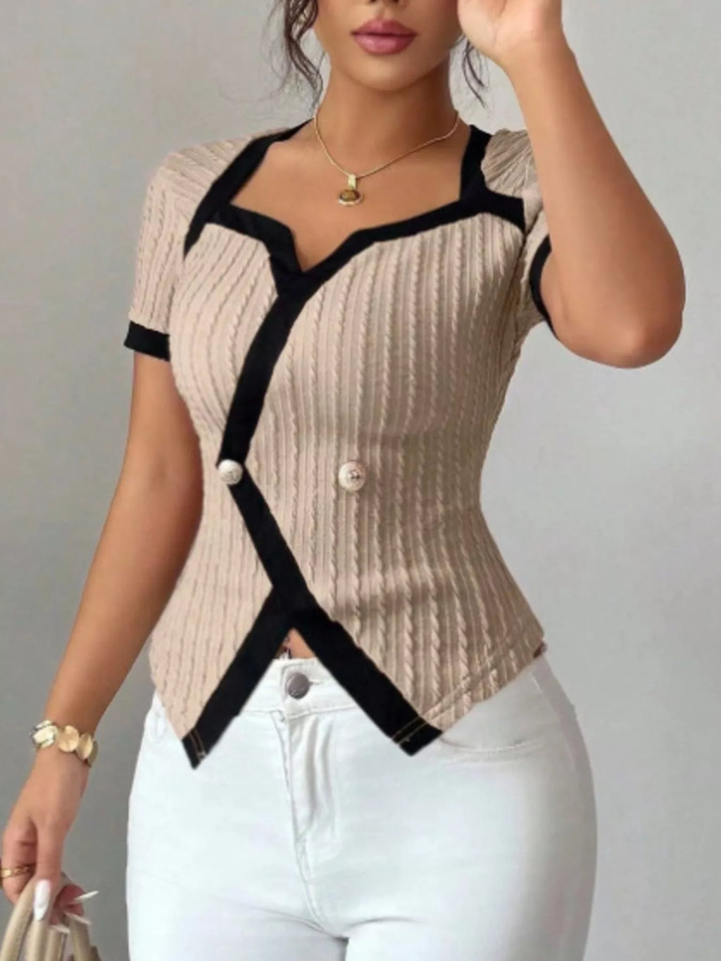 Contrast Trim Short Sleeve T-Shirt – Earth Tones